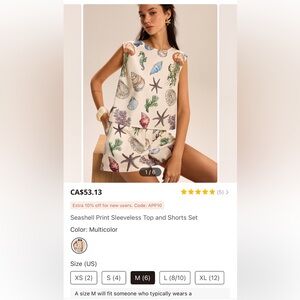 Coastal Seashell Print Women’s Shorts and Top- White Multicolor